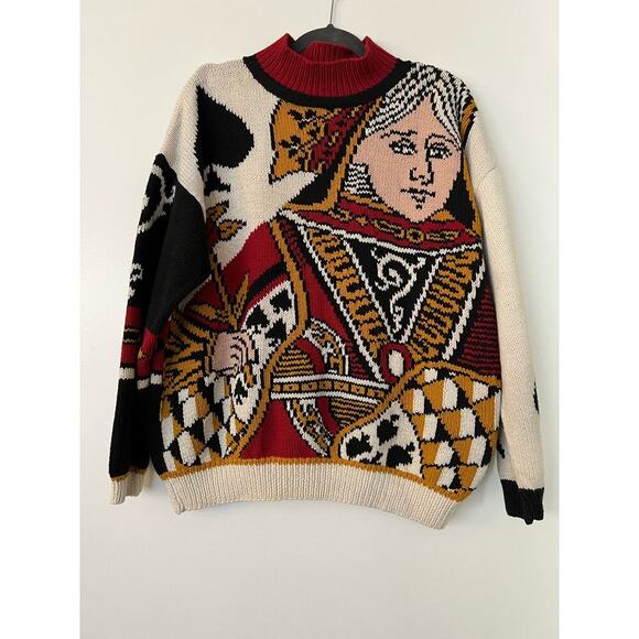 Vintage Saks Fifth Avenue Queen Spade Cotton Sweater Sz M - Picture 1 of 5